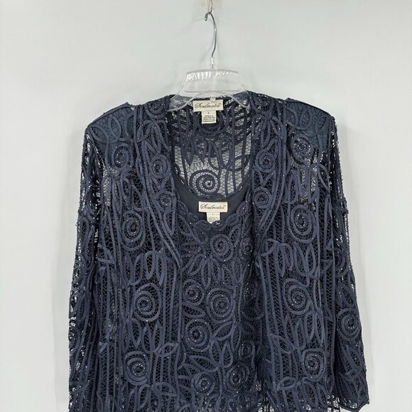 SOULMATES 3 piece set skirt jacket shell silk formal beaded evening graphite L - Picture 5 of 16